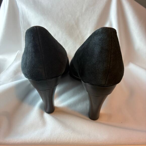 Sofft Black Suede Pumps Peep Toe Comfort Colorblock Heels Size 10M Jewel Tones - Picture 4 of 11